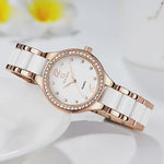 Luxurious white and rose gold elegant female wrist watches with sparkling embellishments on the dial for a classy look